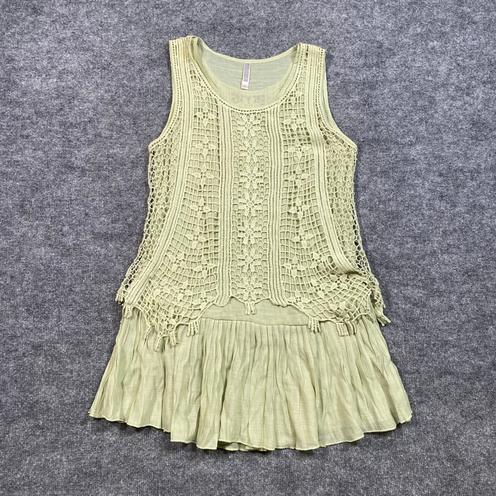 Monoreno Womens Sage Green Crochet Overlay Gauze Peplum Tank Top Size L